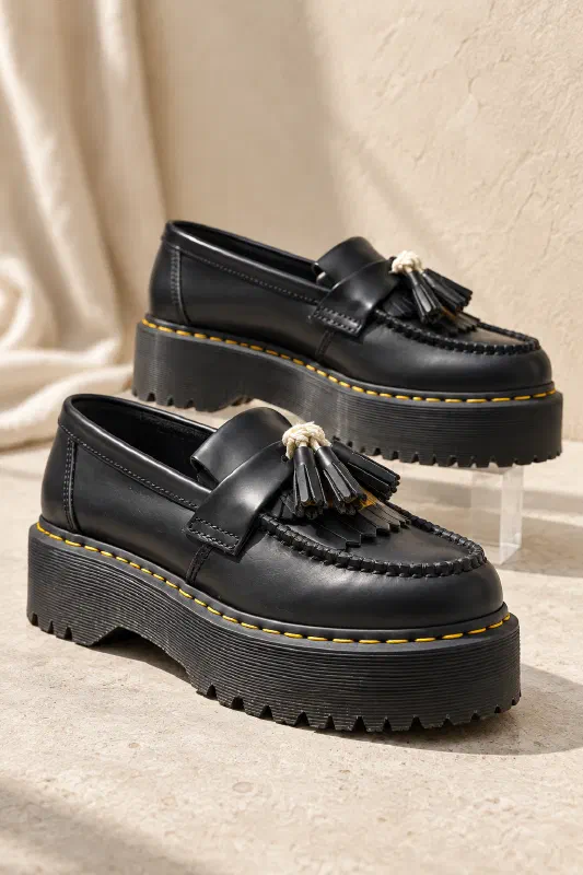 Chunky Black Tassel Loafers | Dr Martens Adrian Quad (W US 10)