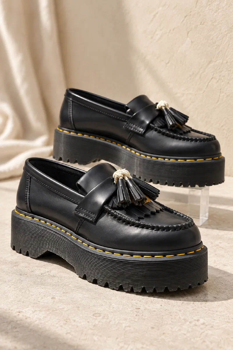 Chunky Black Tassel Loafers | Dr Martens Adrian Quad (W US 10)