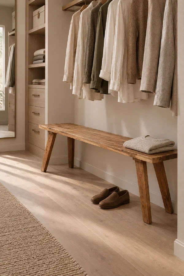 Walk-in closet bench idea for an easier getting-ready zone