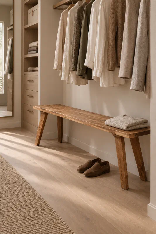 Walk-in closet bench idea for an easier getting-ready zone
