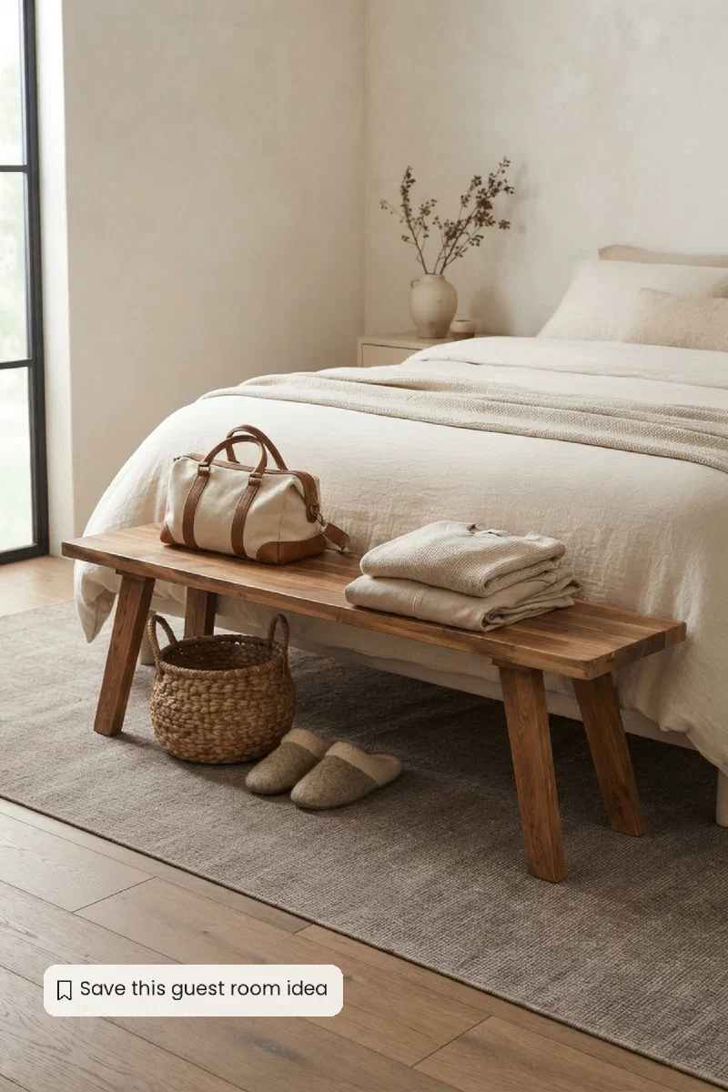 Guest bedroom idea for a clutter-free bed end