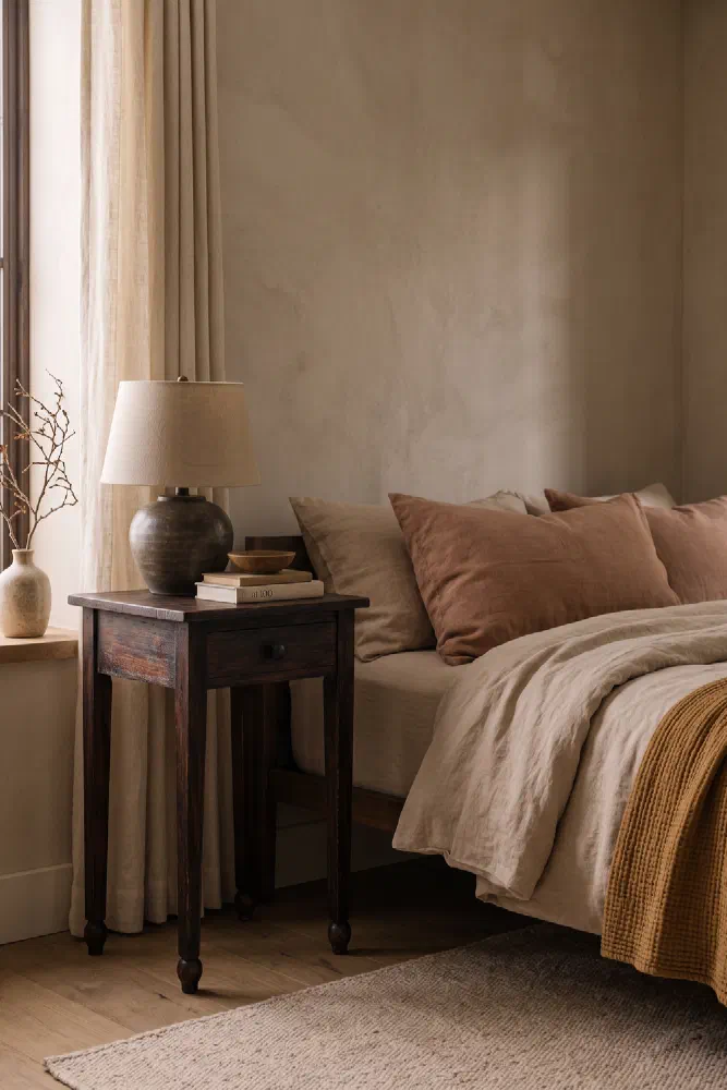 Cozy autumn bedside: reclaimed neem wood nightstand