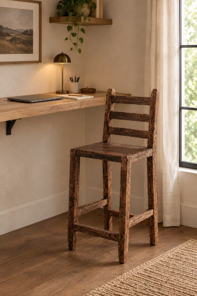 Make a compact home office comfier with reclaimed acacia
