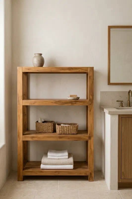 Vertical shelving trick for small bathrooms