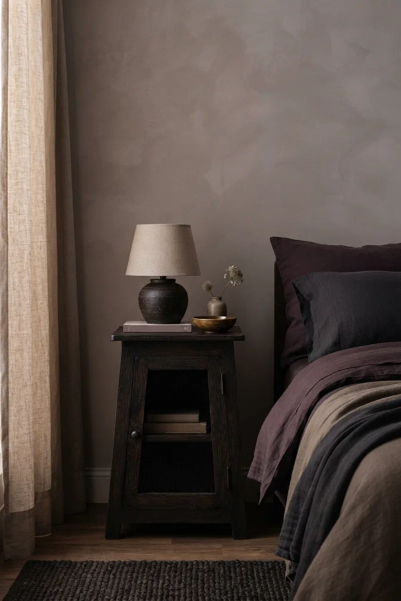 Dark feminine bedroom ideas with warmer contrast