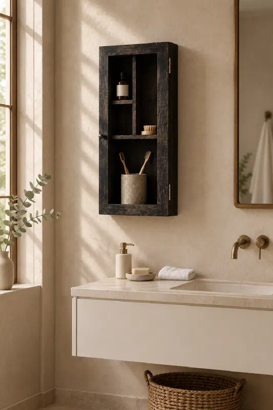 Spa-inspired small bathroom storage solution