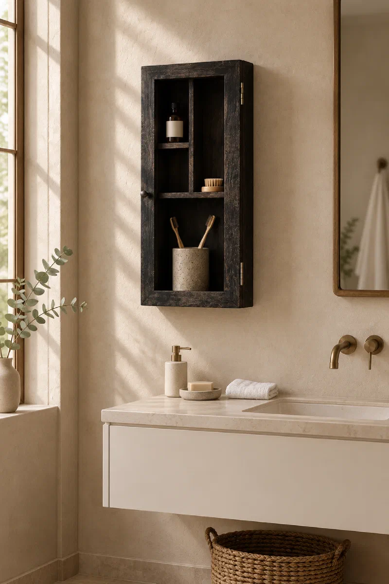 Spa-inspired small bathroom storage solution