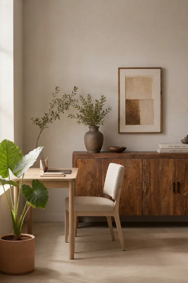 Home office storage idea for a calmer end-of-day reset