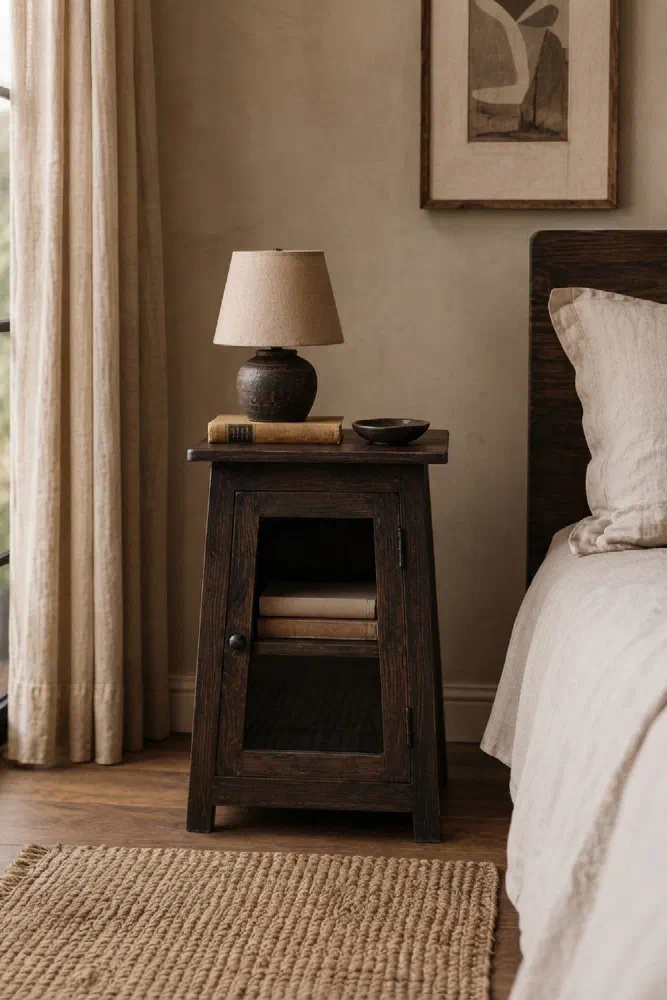 Wendy Reclaimed Teak Bedside, Black Wash (14x12x20)