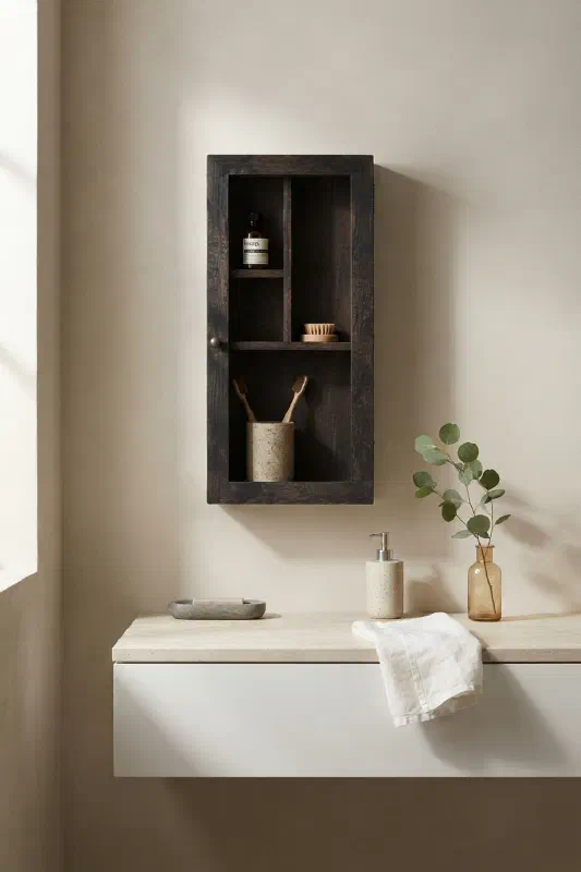 Bathroom decor ideas: add slim wall storage for a lighter look