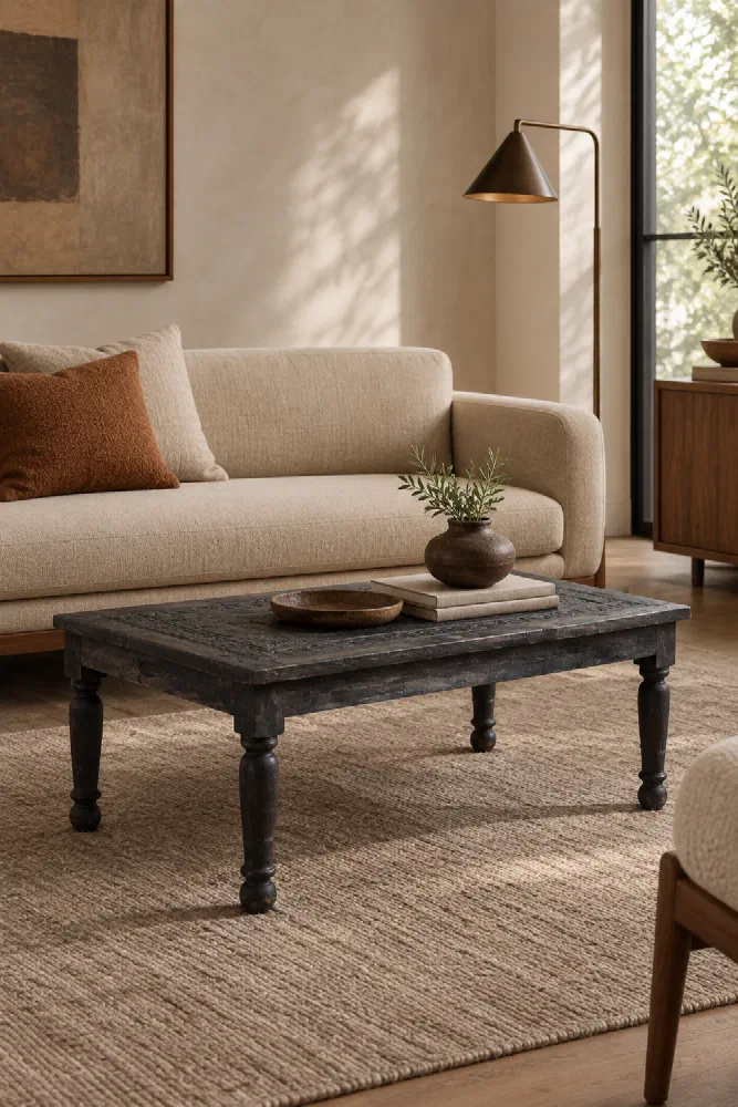 Vanguard Coffee Table: Reclaimed Teak in Smoky Black