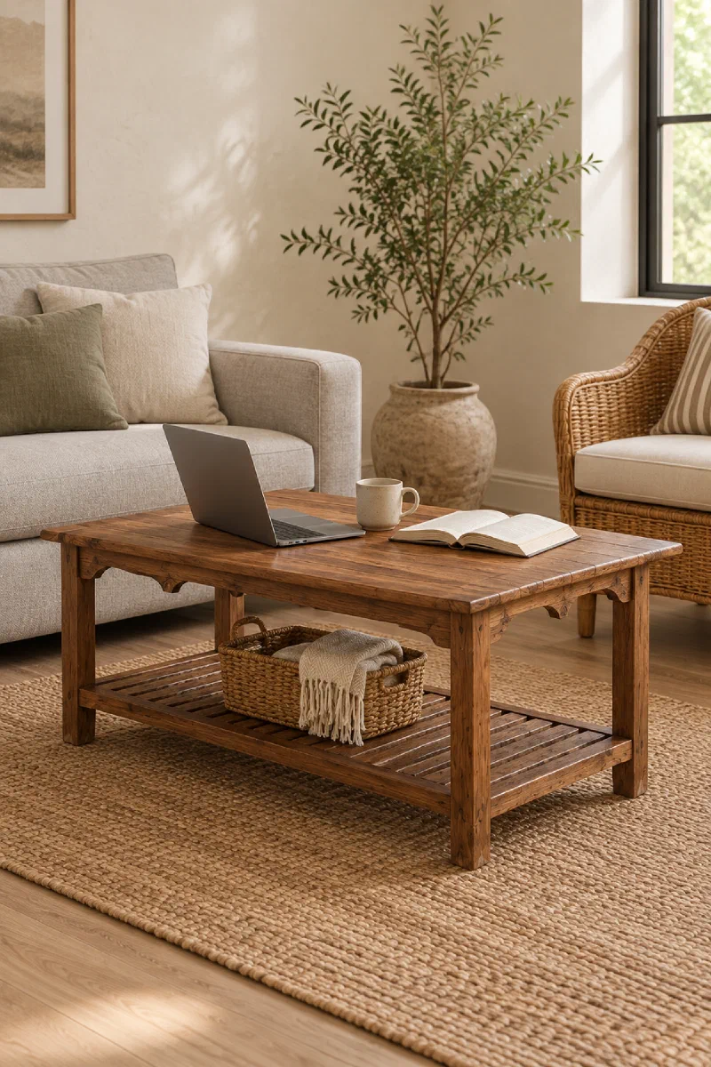 Cozy living room corner for work and snacks