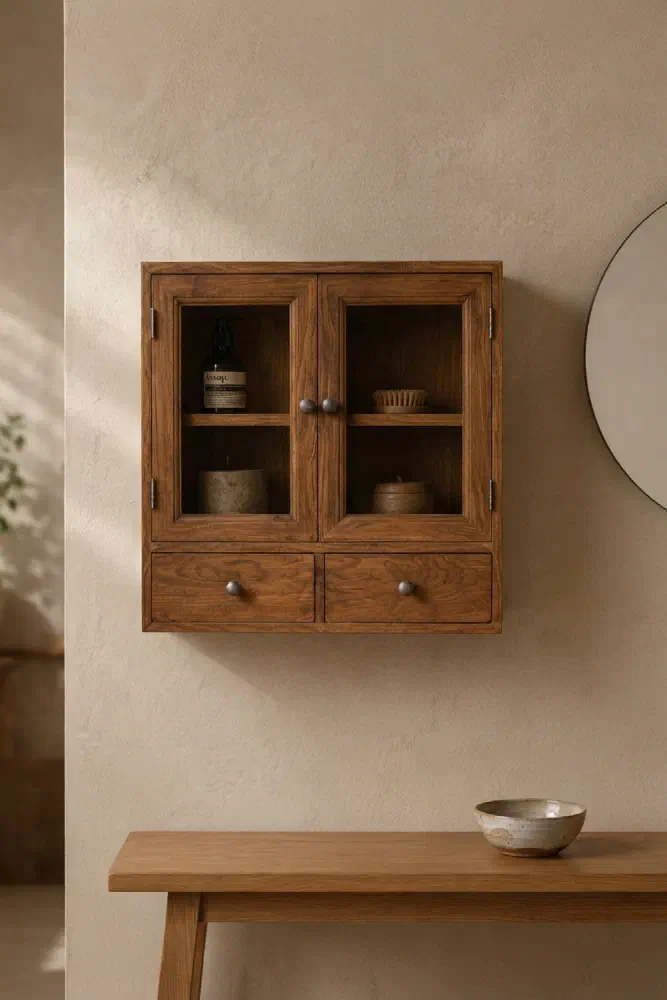Stride Wall Cabinet: Reclaimed teak storage for tidy dressing areas