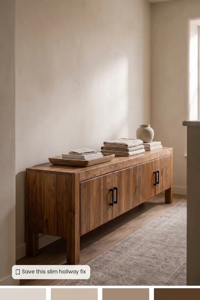 Slim reclaimed-teak TV cabinet for narrow spaces