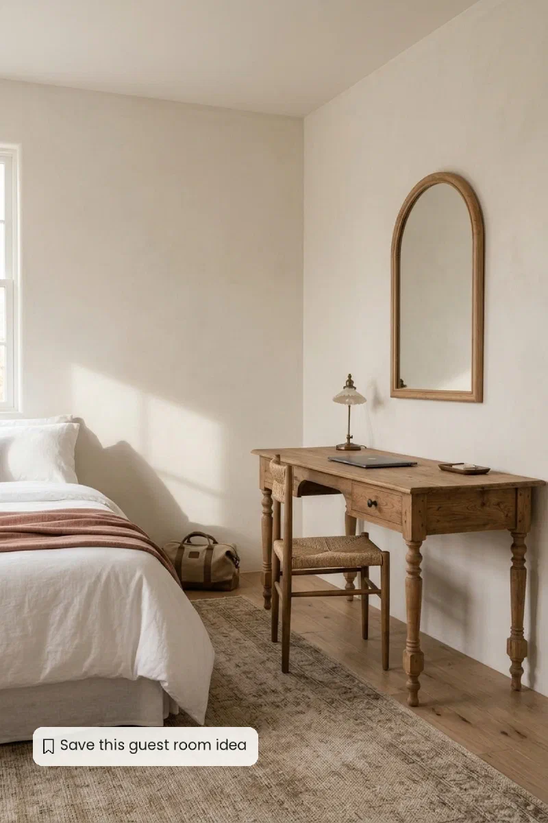 Guest bedroom ideas with a compact desk corner