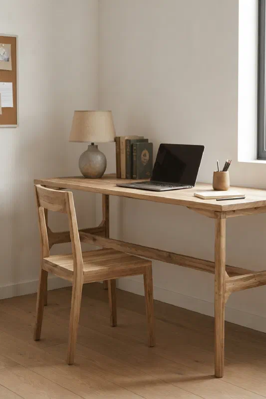 Calm study corner with the Galileo reclaimed teak desk