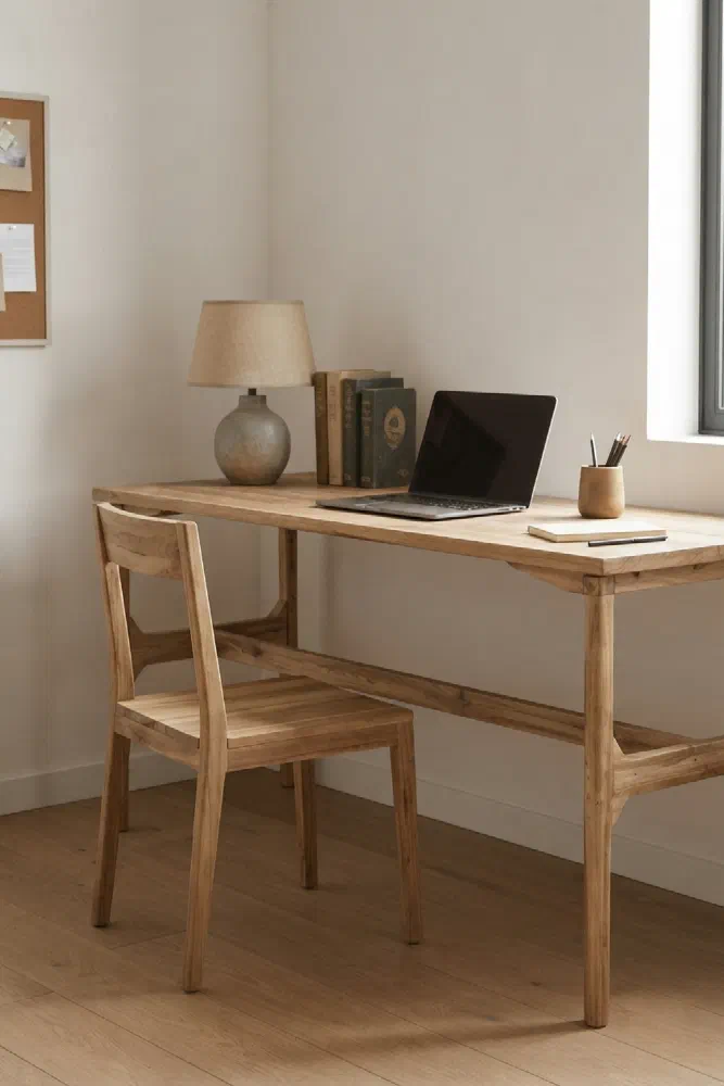 Calm study corner with the Galileo reclaimed teak desk