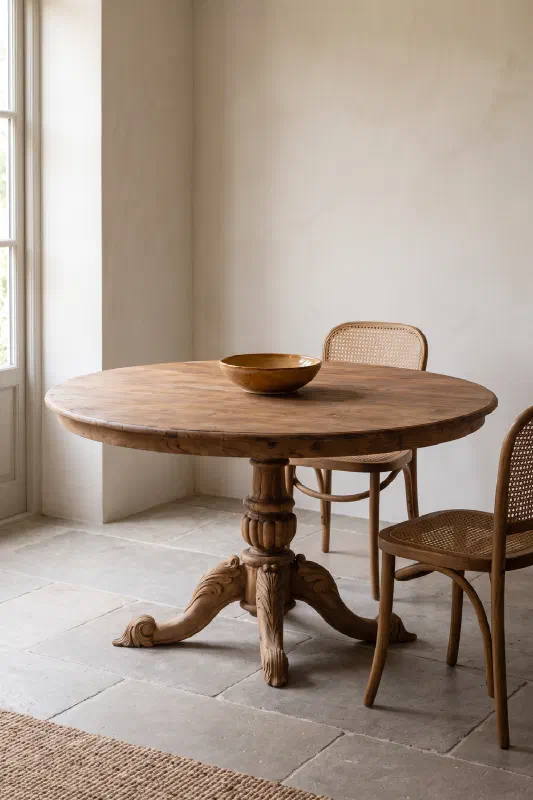 48in Aurelio Round Teak Table: compact, design-led dining