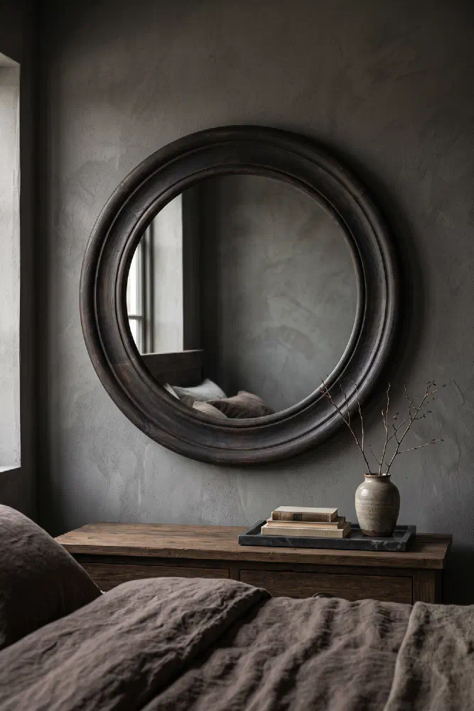 Bedroom decor ideas: moody wall mirror for a bolder focal point