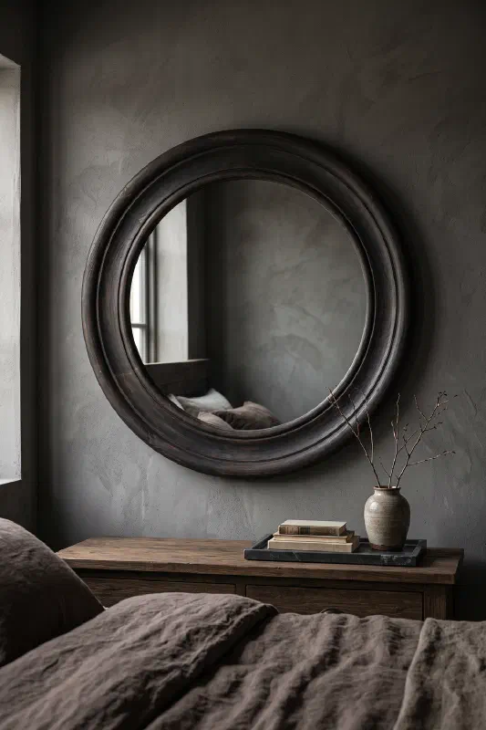 Bedroom decor ideas: moody wall mirror for a bolder focal point