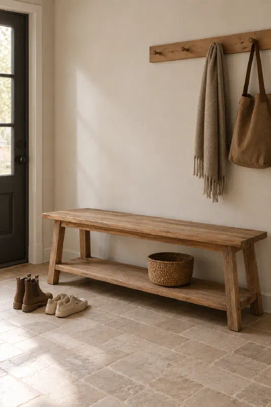 Mudroom bench idea for a calmer daily drop zone