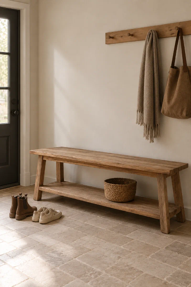 Mudroom bench idea for a calmer daily drop zone