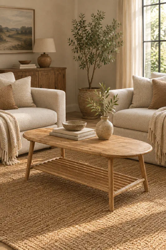 Living room layout tip: anchor seating with an oval coffee table