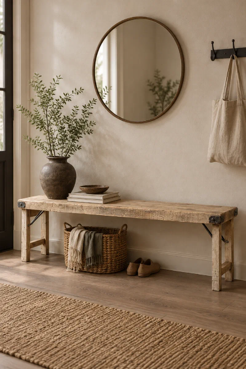 Entryway storage bench for a clutter-free welcome