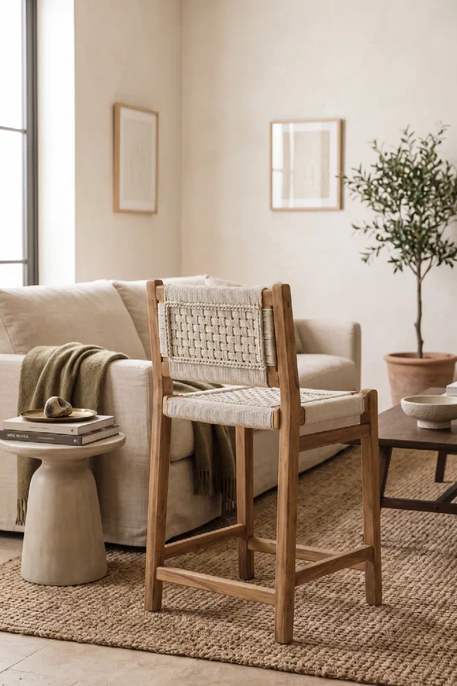 Reclaimed Teak Rope Counter Chair for Cozy Conversation