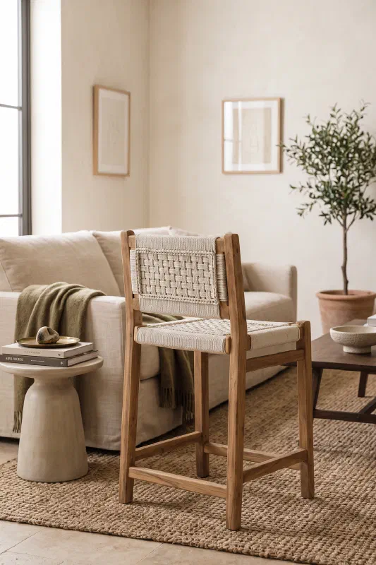 Reclaimed Teak Rope Counter Chair for Cozy Conversation