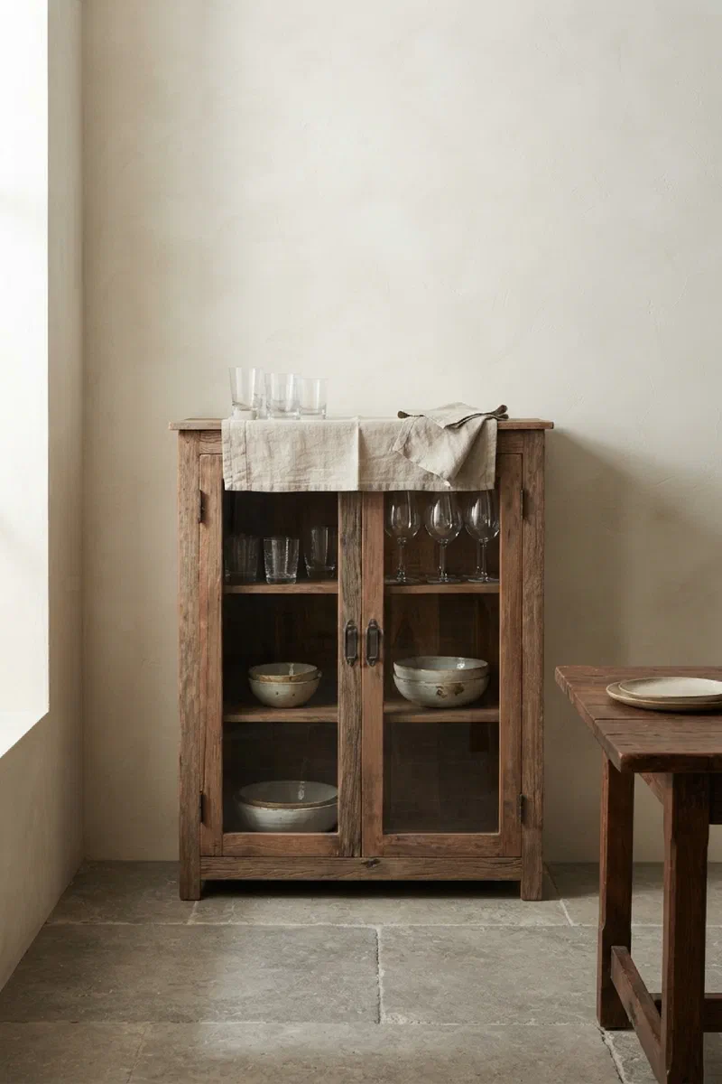 Dining room ideas: slim cabinet anchors a corner