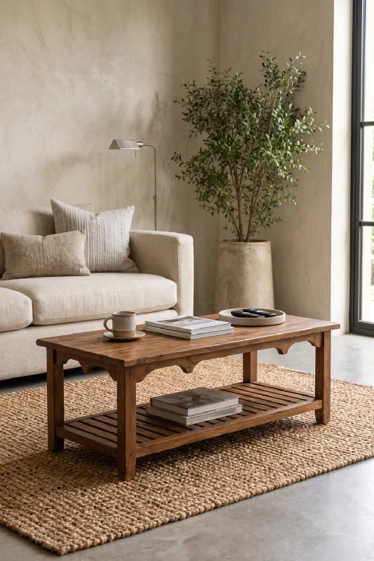 Calm your sofa area with the Bellara teak coffee table
