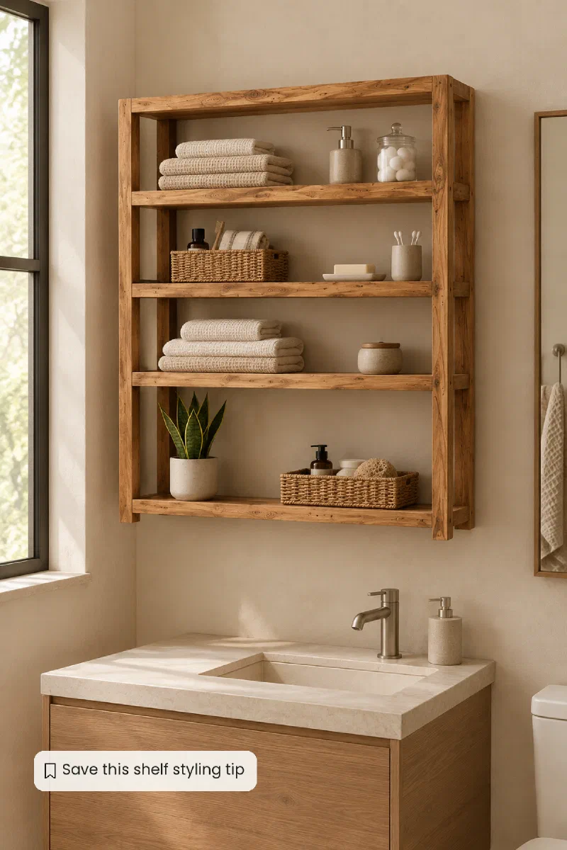 Bathroom shelf styling for a clutter-free vanity