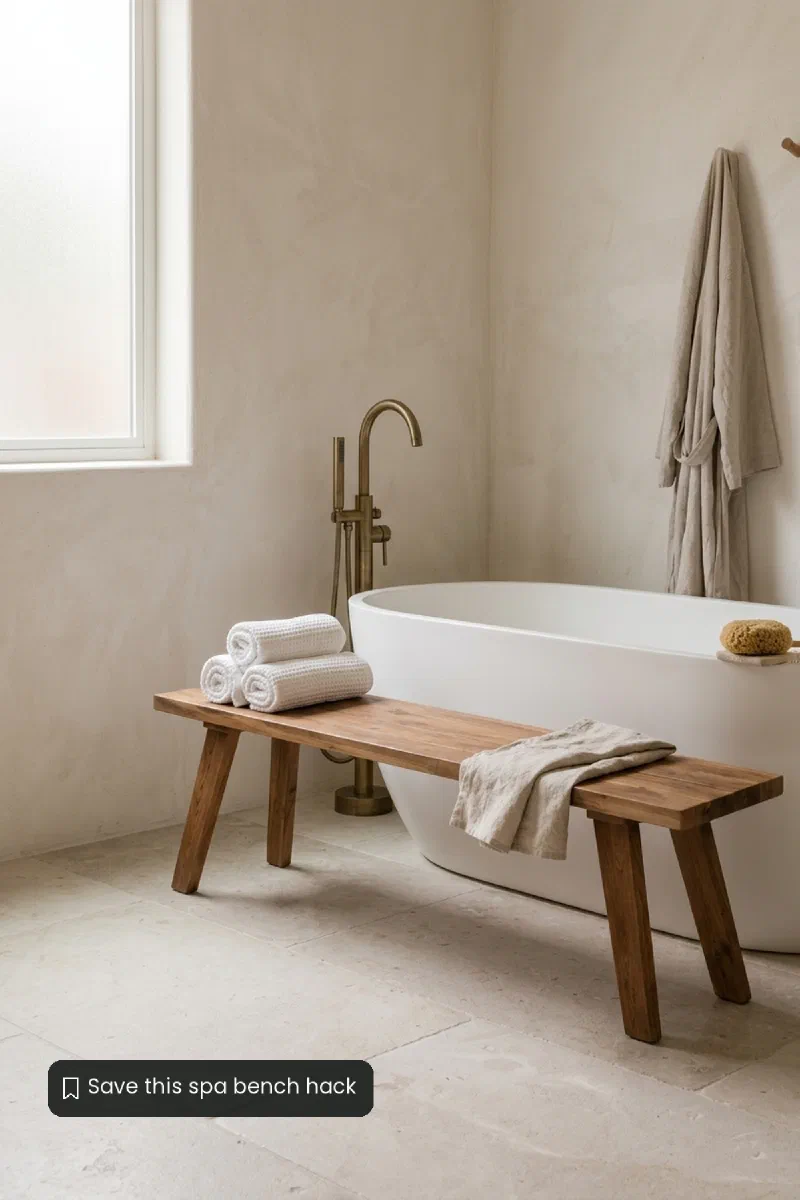 Bathroom decor ideas: spa-inspired teak bench style