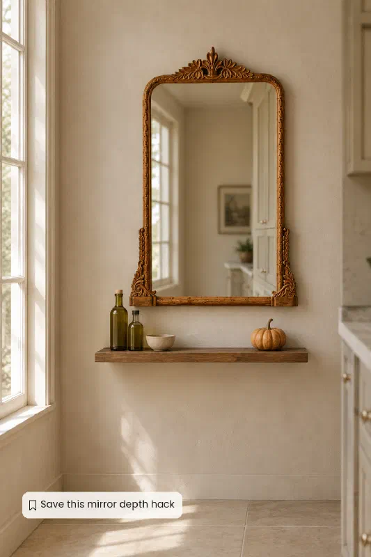 Galley kitchen decorating ideas: mirror for extra depth