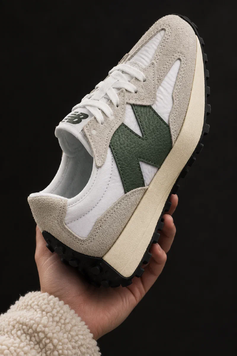 Olivine New Balance 327, easy everyday style