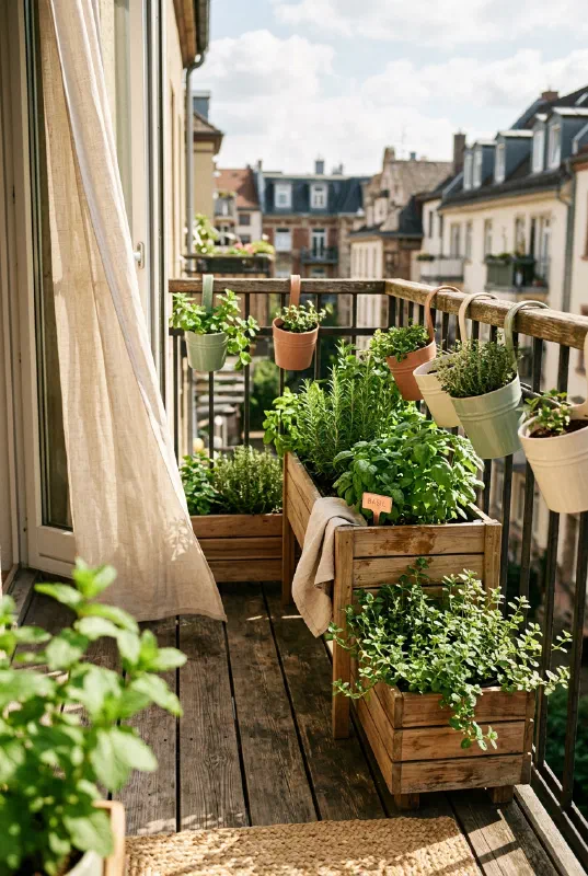 Boho balcony herb oasis for tiny spaces