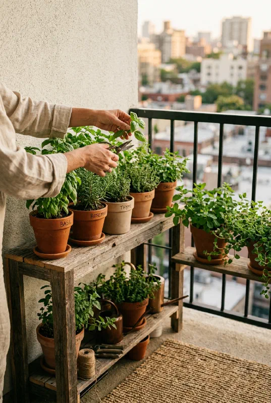 Sunlit Balcony Herb Garden Setup