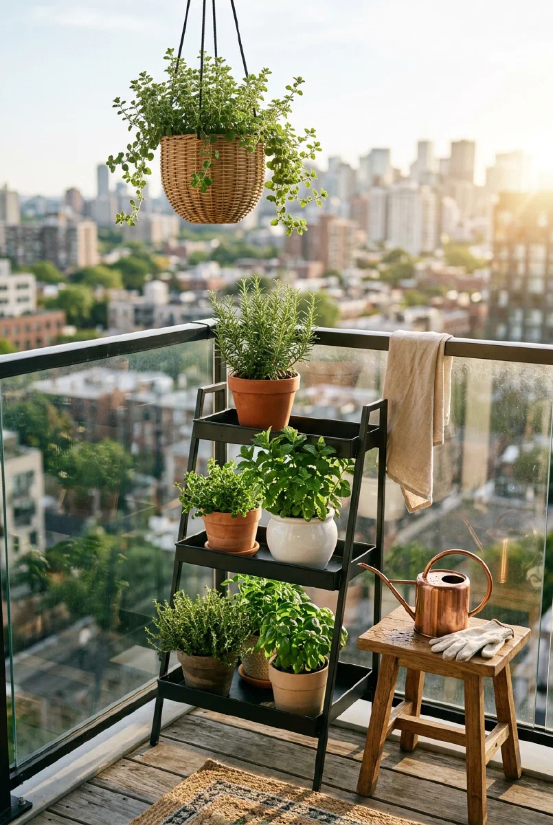 Sunlit Vertical Herb Garden for Narrow Balconies